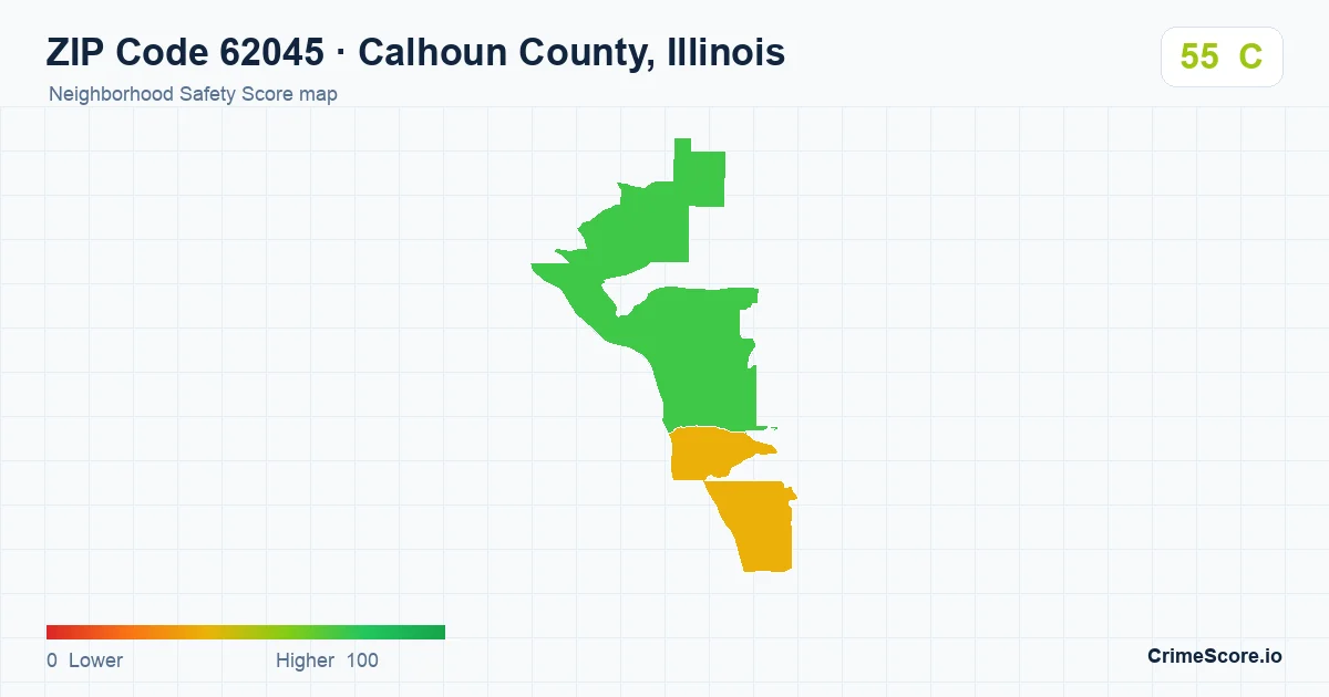 ZIP Code 62045 in Calhoun County, Illinois neighborhood Safety Score map