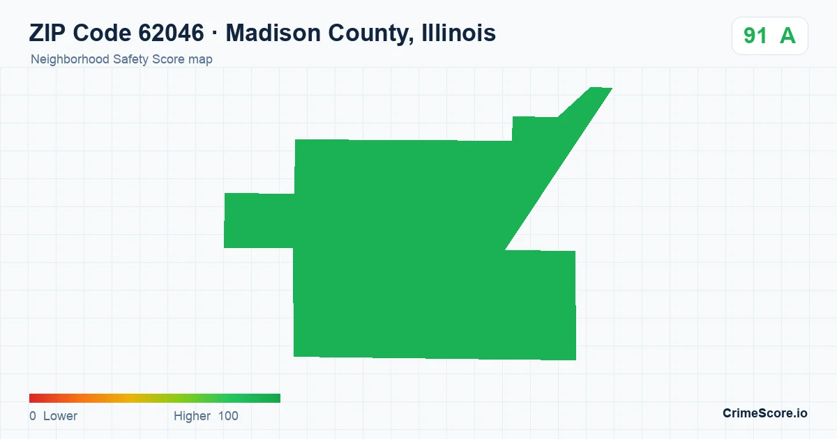 ZIP Code 62046 in Madison County, Illinois neighborhood Safety Score map