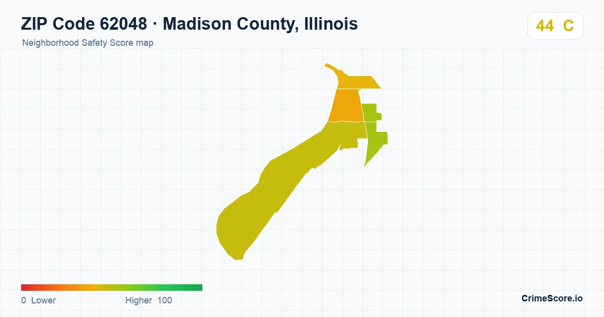 ZIP Code 62048 in Madison County, Illinois neighborhood Safety Score map