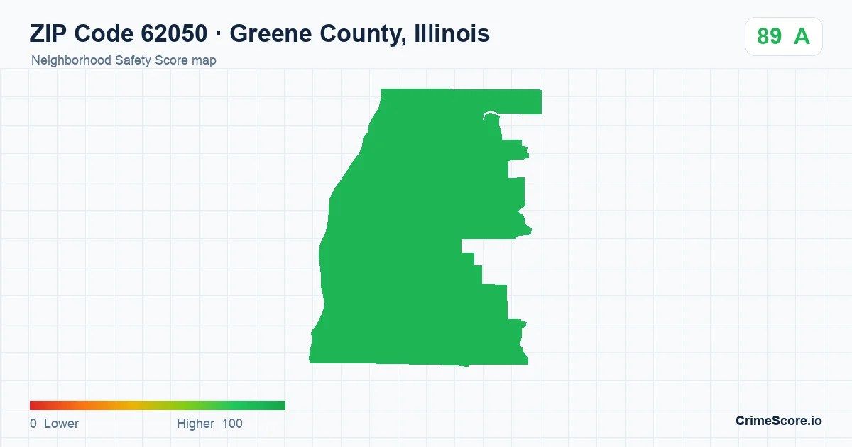 ZIP Code 62050 in Greene County, Illinois neighborhood Safety Score map