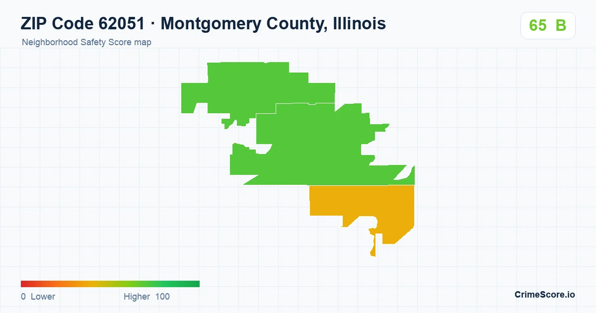 ZIP Code 62051 in Montgomery County, Illinois neighborhood Safety Score map