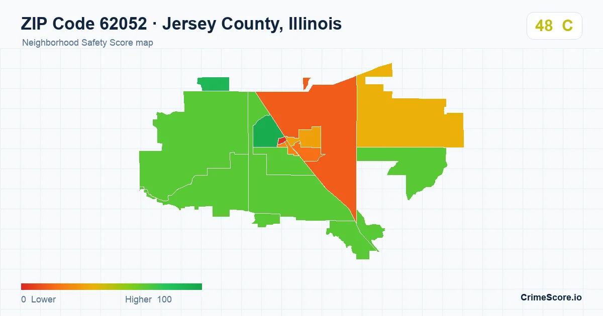 ZIP Code 62052 in Jersey County, Illinois neighborhood Safety Score map