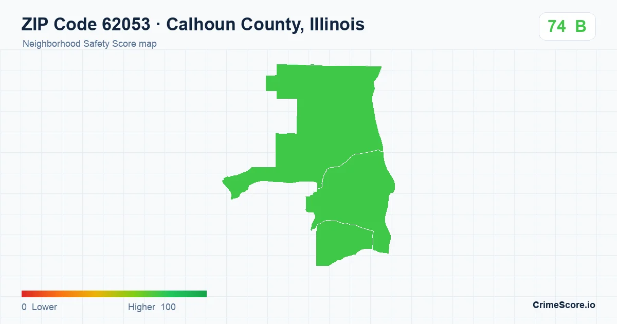 ZIP Code 62053 in Calhoun County, Illinois neighborhood Safety Score map