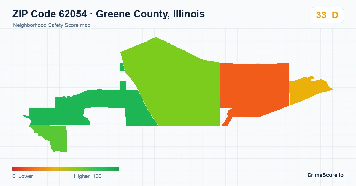 ZIP Code 62054 in Greene County, Illinois neighborhood Safety Score map
