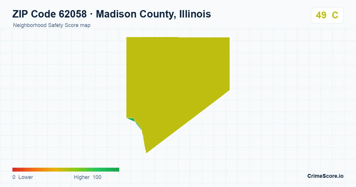 ZIP Code 62058 in Madison County, Illinois neighborhood Safety Score map
