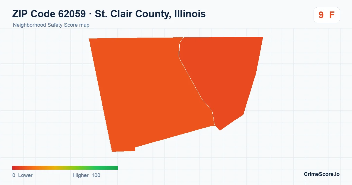 ZIP Code 62059 in St. Clair County, Illinois neighborhood Safety Score map
