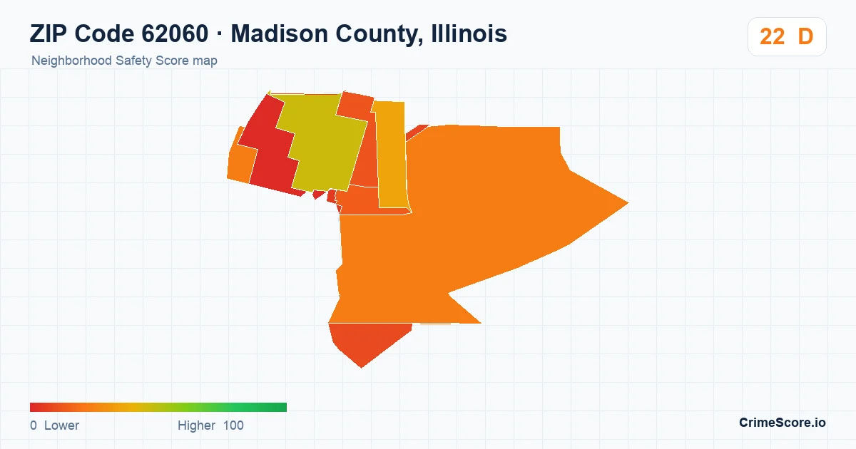 ZIP Code 62060 in Madison County, Illinois neighborhood Safety Score map