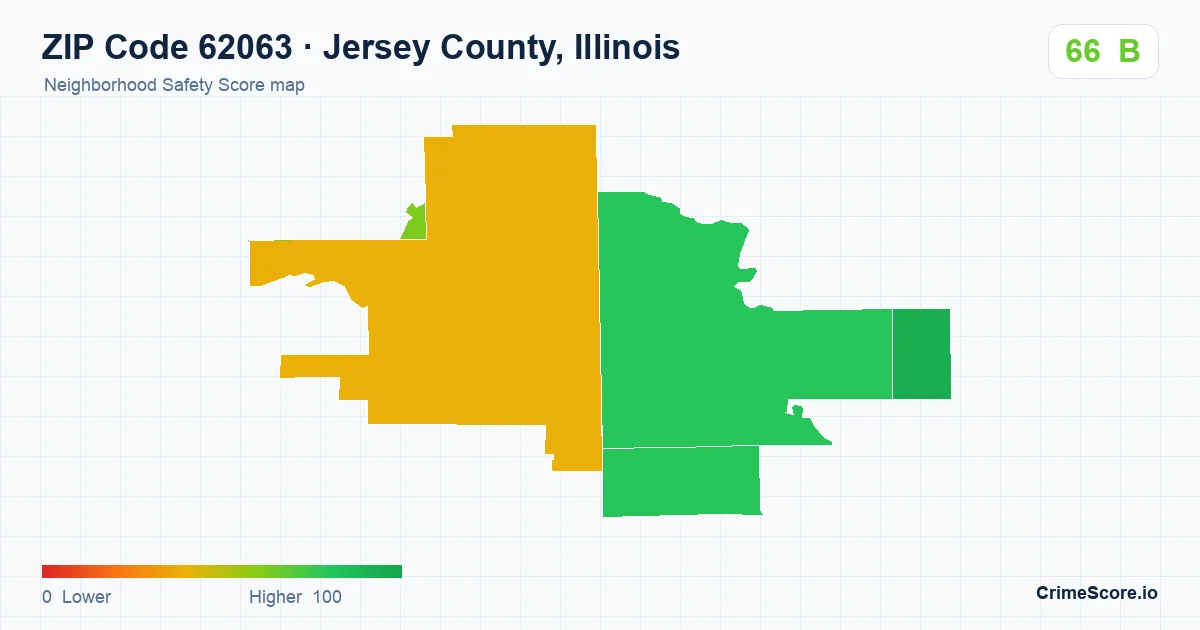 ZIP Code 62063 in Jersey County, Illinois neighborhood Safety Score map