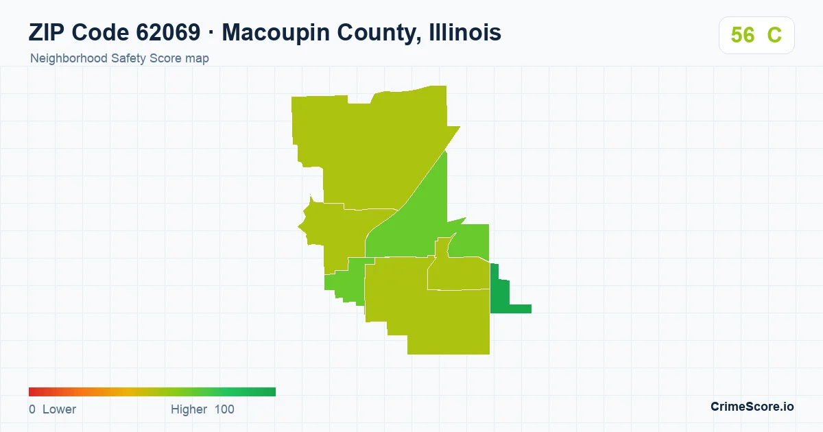 ZIP Code 62069 in Macoupin County, Illinois neighborhood Safety Score map