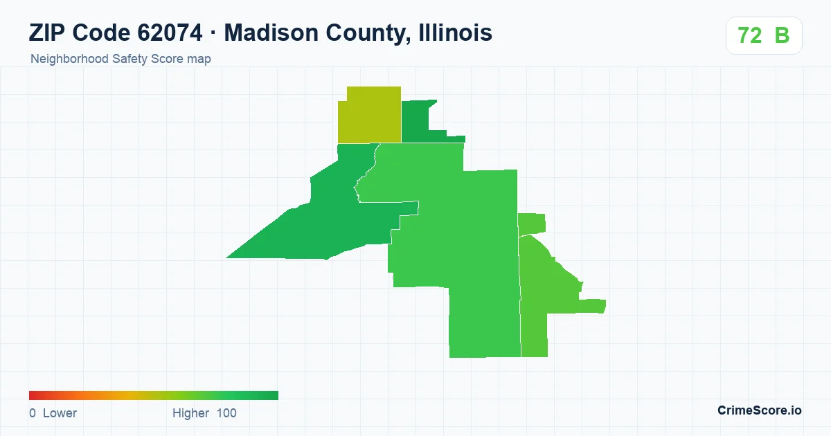 ZIP Code 62074 in Madison County, Illinois neighborhood Safety Score map