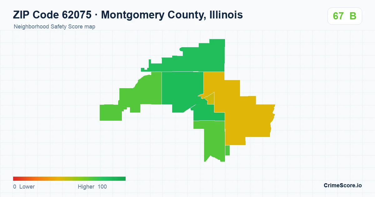 ZIP Code 62075 in Montgomery County, Illinois neighborhood Safety Score map