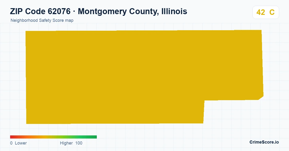 ZIP Code 62076 in Montgomery County, Illinois neighborhood Safety Score map
