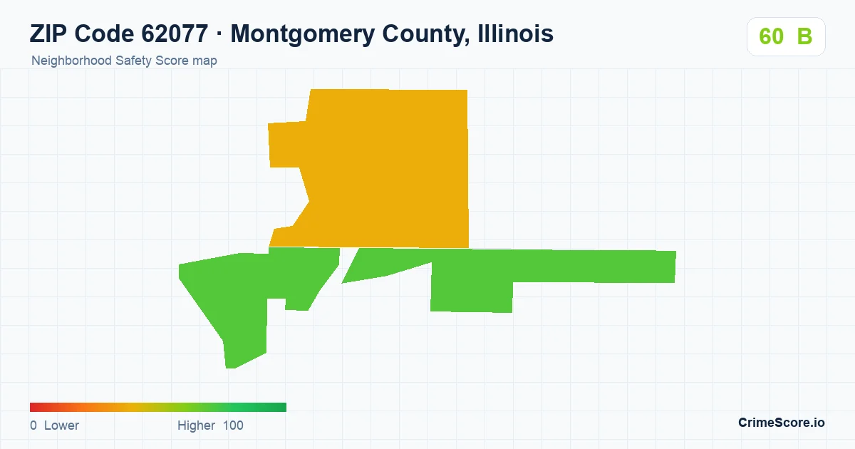 ZIP Code 62077 in Montgomery County, Illinois neighborhood Safety Score map
