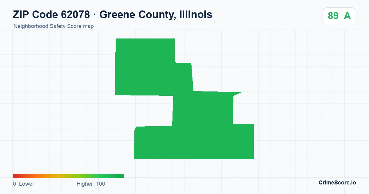 ZIP Code 62078 in Greene County, Illinois neighborhood Safety Score map