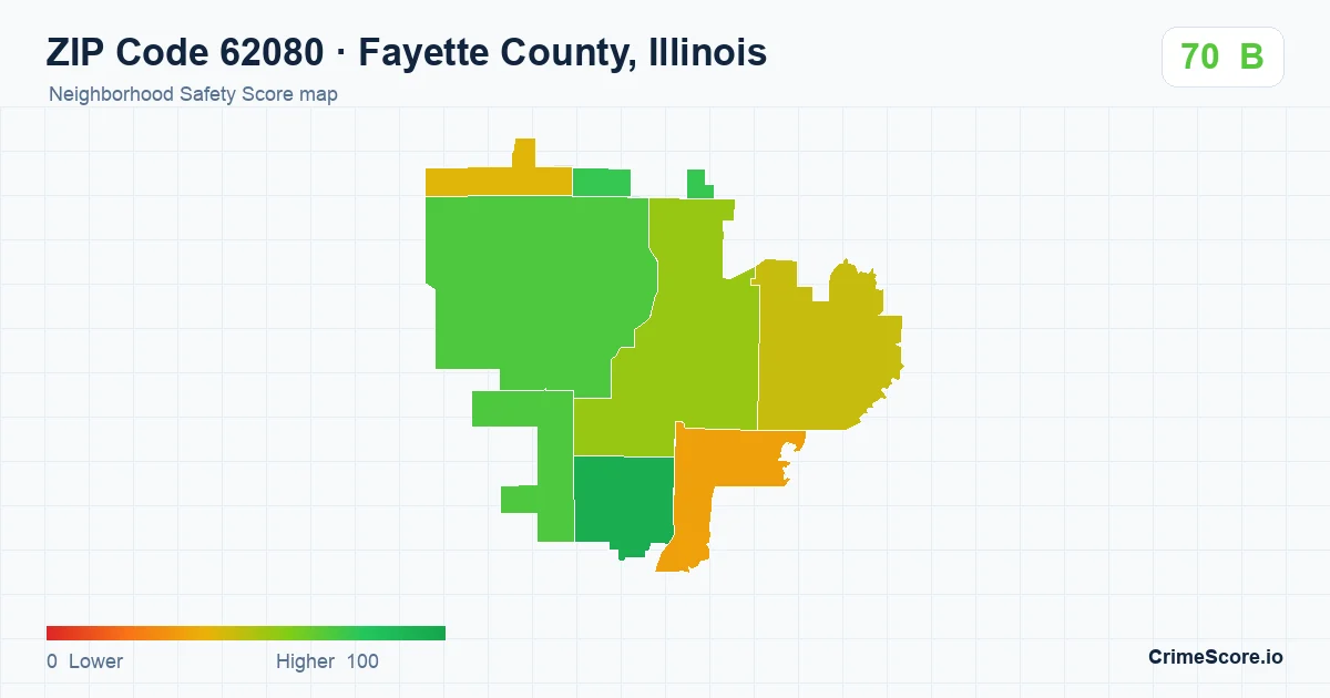 ZIP Code 62080 in Fayette County, Illinois neighborhood Safety Score map