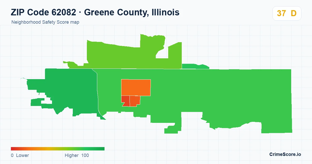 ZIP Code 62082 in Greene County, Illinois neighborhood Safety Score map