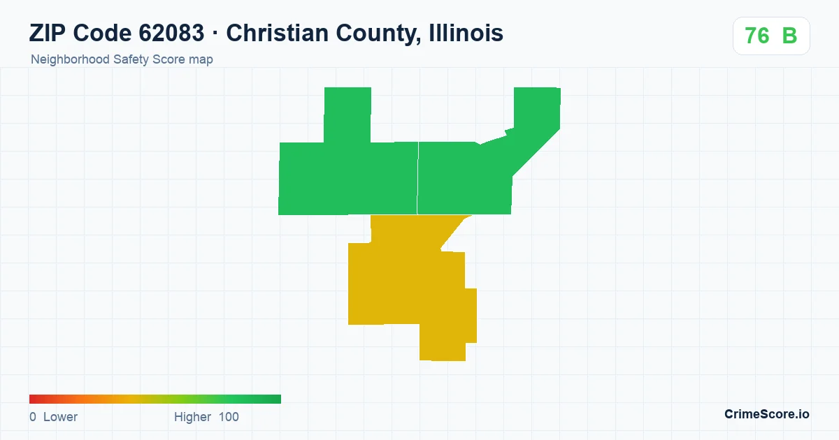 ZIP Code 62083 in Christian County, Illinois neighborhood Safety Score map
