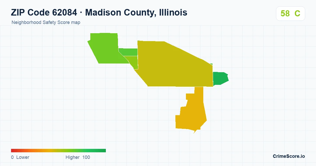 ZIP Code 62084 in Madison County, Illinois neighborhood Safety Score map