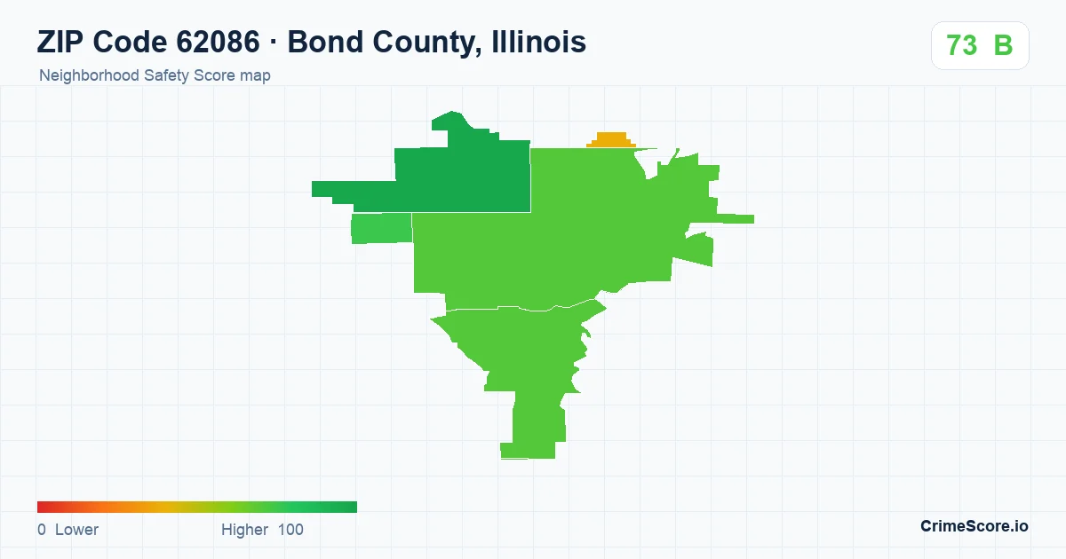 ZIP Code 62086 in Bond County, Illinois neighborhood Safety Score map
