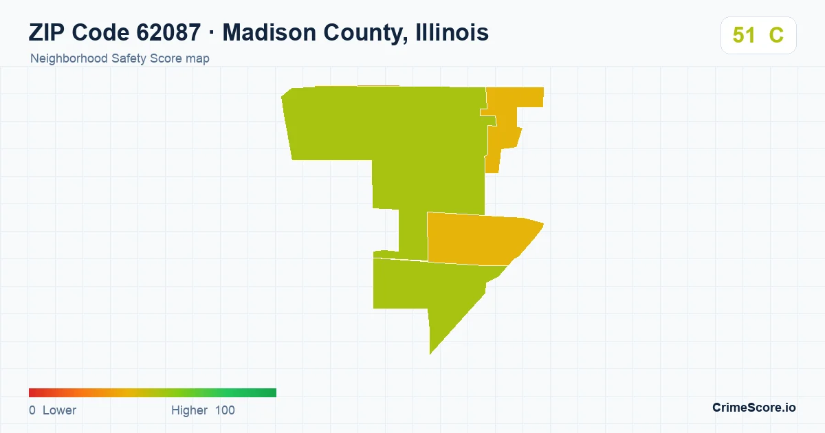 ZIP Code 62087 in Madison County, Illinois neighborhood Safety Score map