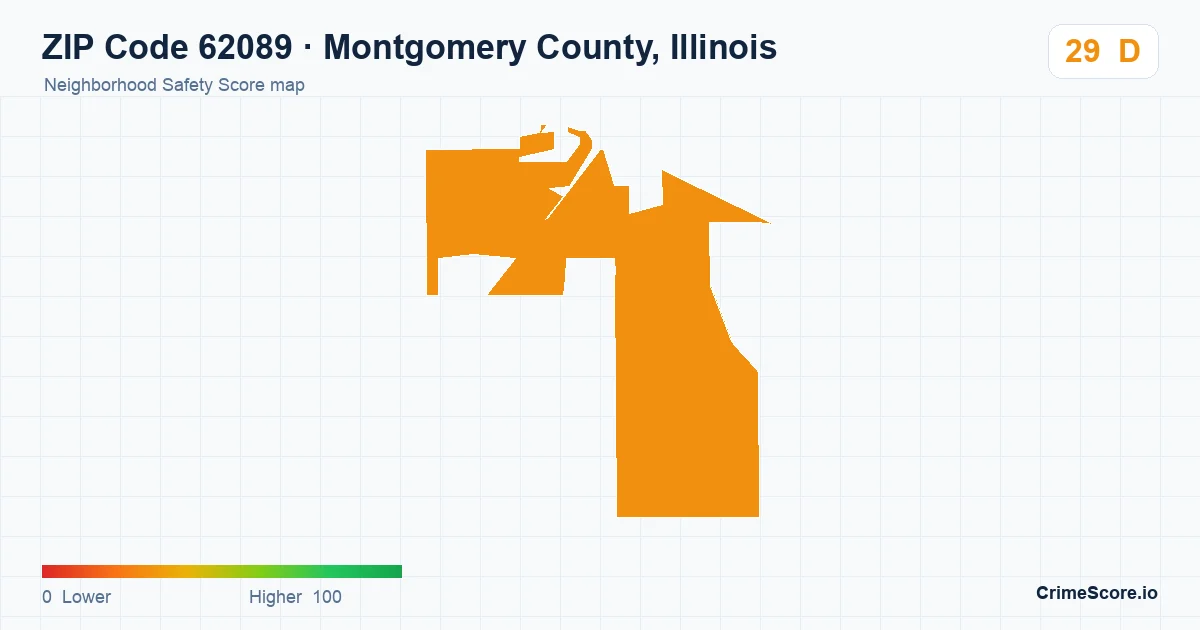 ZIP Code 62089 in Montgomery County, Illinois neighborhood Safety Score map