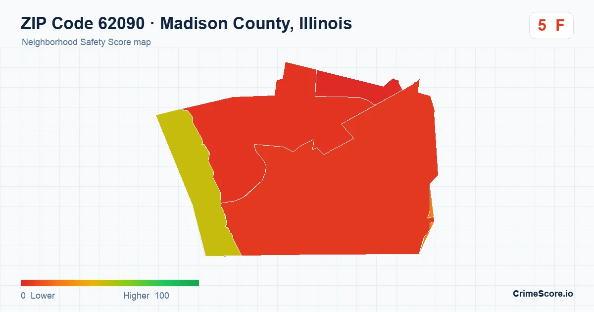 ZIP Code 62090 in Madison County, Illinois neighborhood Safety Score map