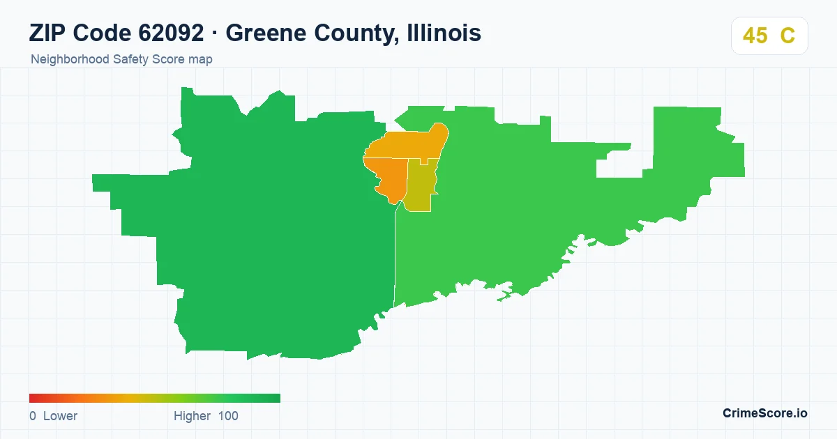 ZIP Code 62092 in Greene County, Illinois neighborhood Safety Score map