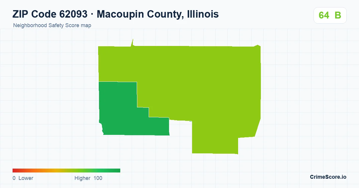 ZIP Code 62093 in Macoupin County, Illinois neighborhood Safety Score map