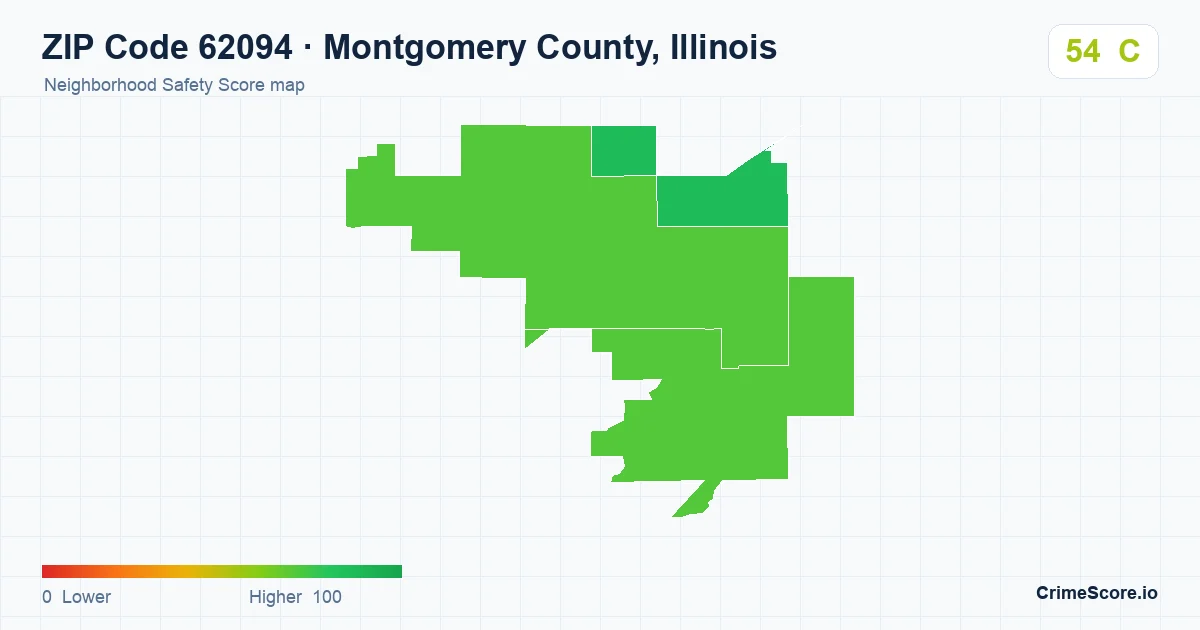 ZIP Code 62094 in Montgomery County, Illinois neighborhood Safety Score map