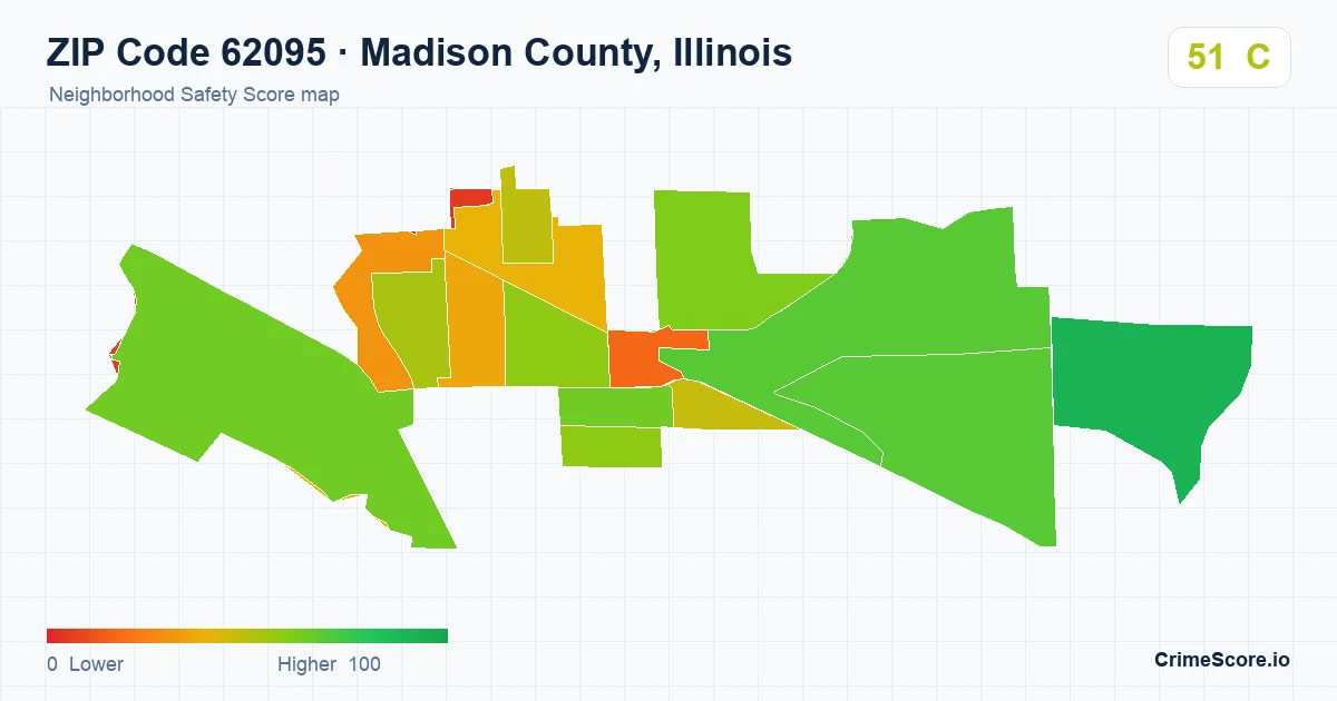 ZIP Code 62095 in Madison County, Illinois neighborhood Safety Score map