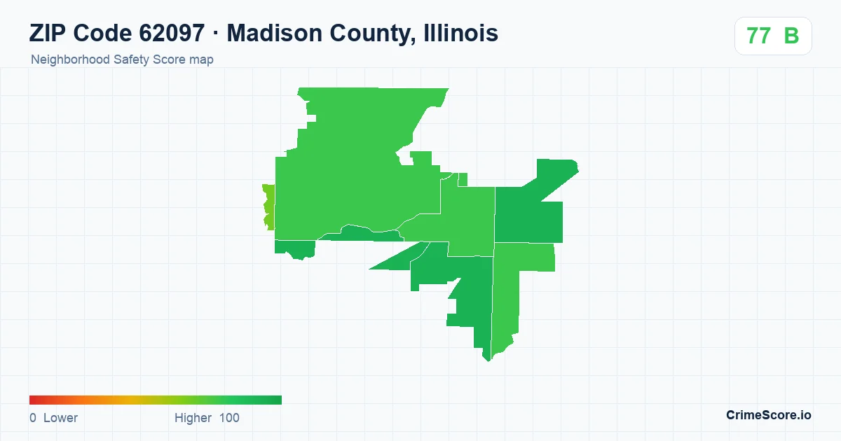 ZIP Code 62097 in Madison County, Illinois neighborhood Safety Score map
