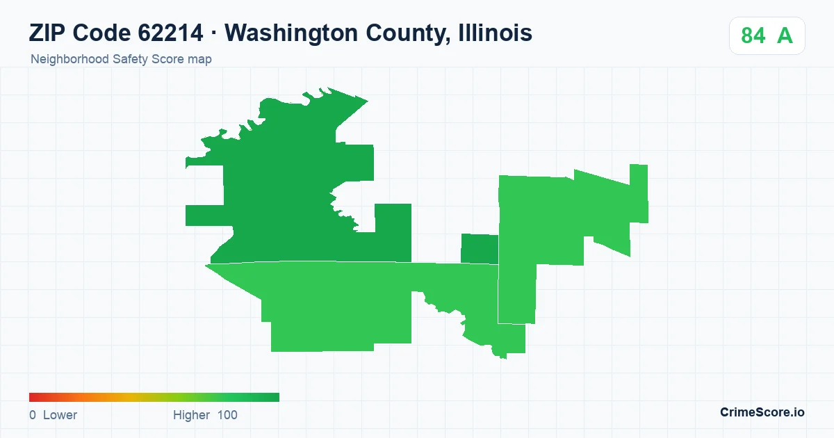 ZIP Code 62214 in Washington County, Illinois neighborhood Safety Score map