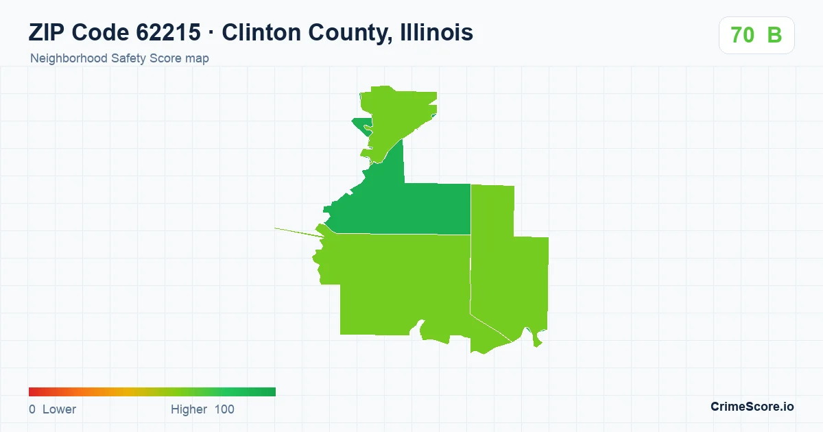 ZIP Code 62215 in Clinton County, Illinois neighborhood Safety Score map