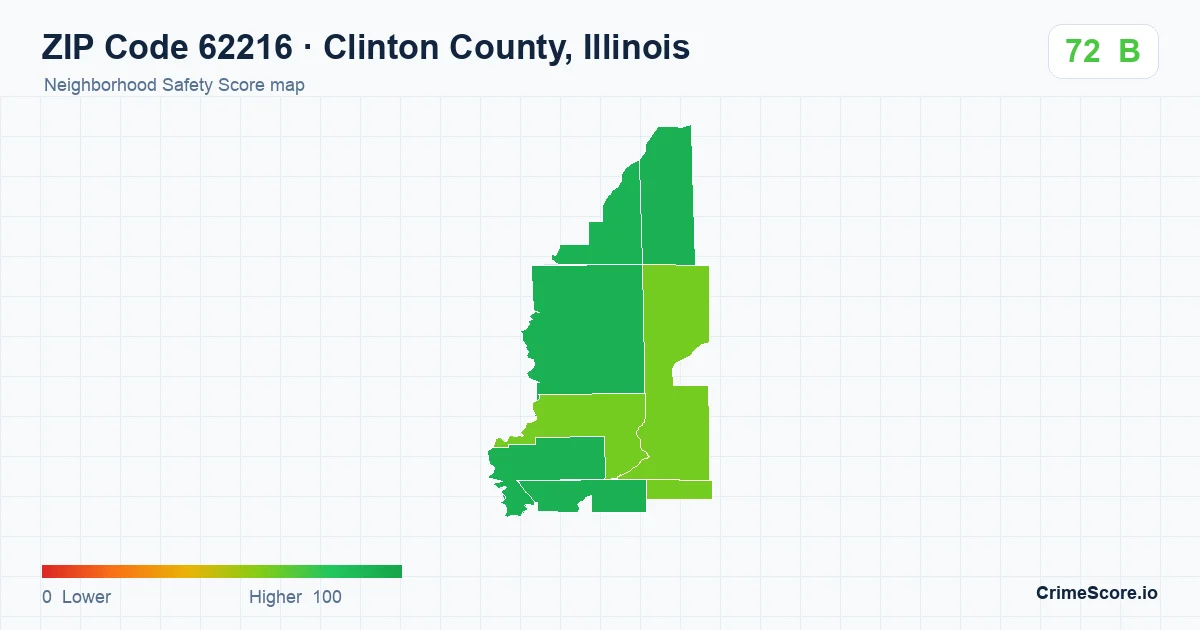 ZIP Code 62216 in Clinton County, Illinois neighborhood Safety Score map