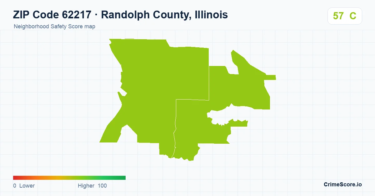 ZIP Code 62217 in Randolph County, Illinois neighborhood Safety Score map
