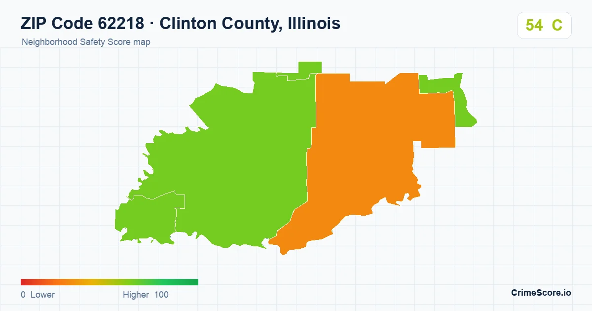 ZIP Code 62218 in Clinton County, Illinois neighborhood Safety Score map