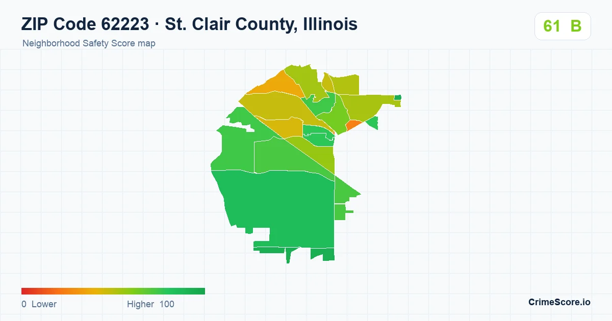 ZIP Code 62223 in St. Clair County, Illinois neighborhood Safety Score map