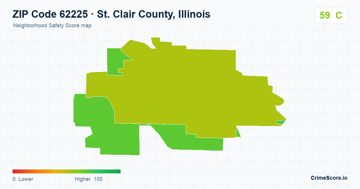 ZIP Code 62225 in St. Clair County, Illinois neighborhood Safety Score map