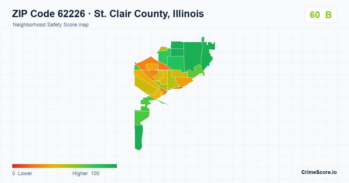 ZIP Code 62226 in St. Clair County, Illinois neighborhood Safety Score map