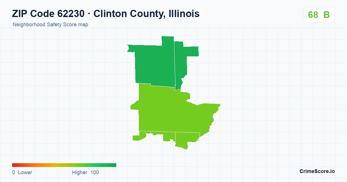 ZIP Code 62230 in Clinton County, Illinois neighborhood Safety Score map