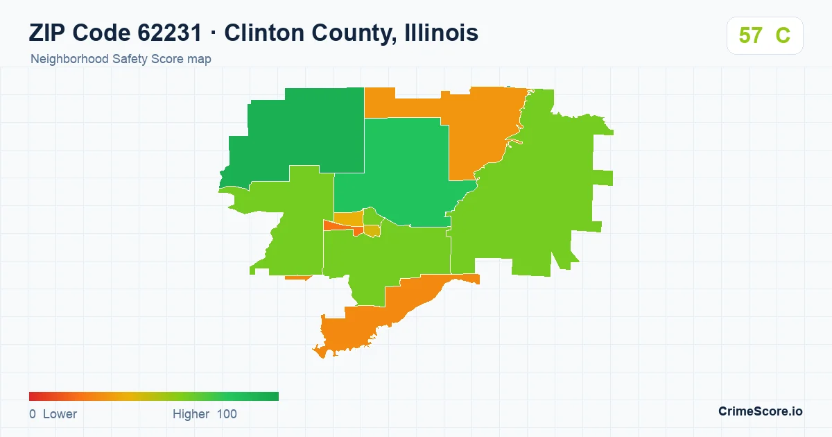 ZIP Code 62231 in Clinton County, Illinois neighborhood Safety Score map