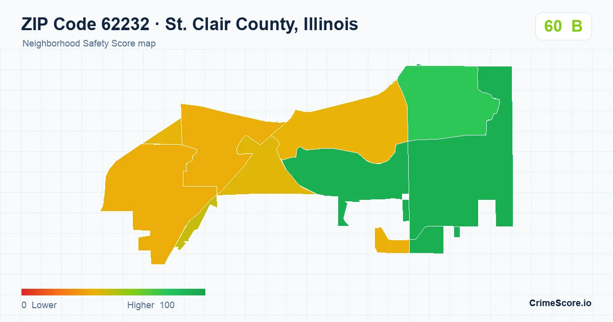 ZIP Code 62232 in St. Clair County, Illinois neighborhood Safety Score map