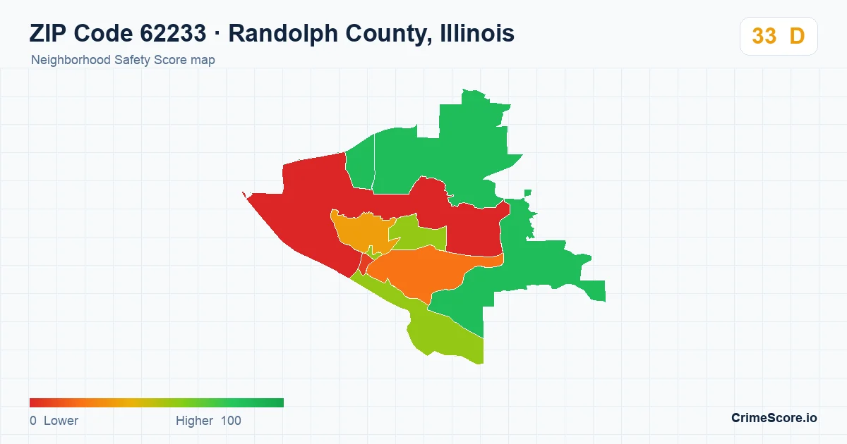ZIP Code 62233 in Randolph County, Illinois neighborhood Safety Score map