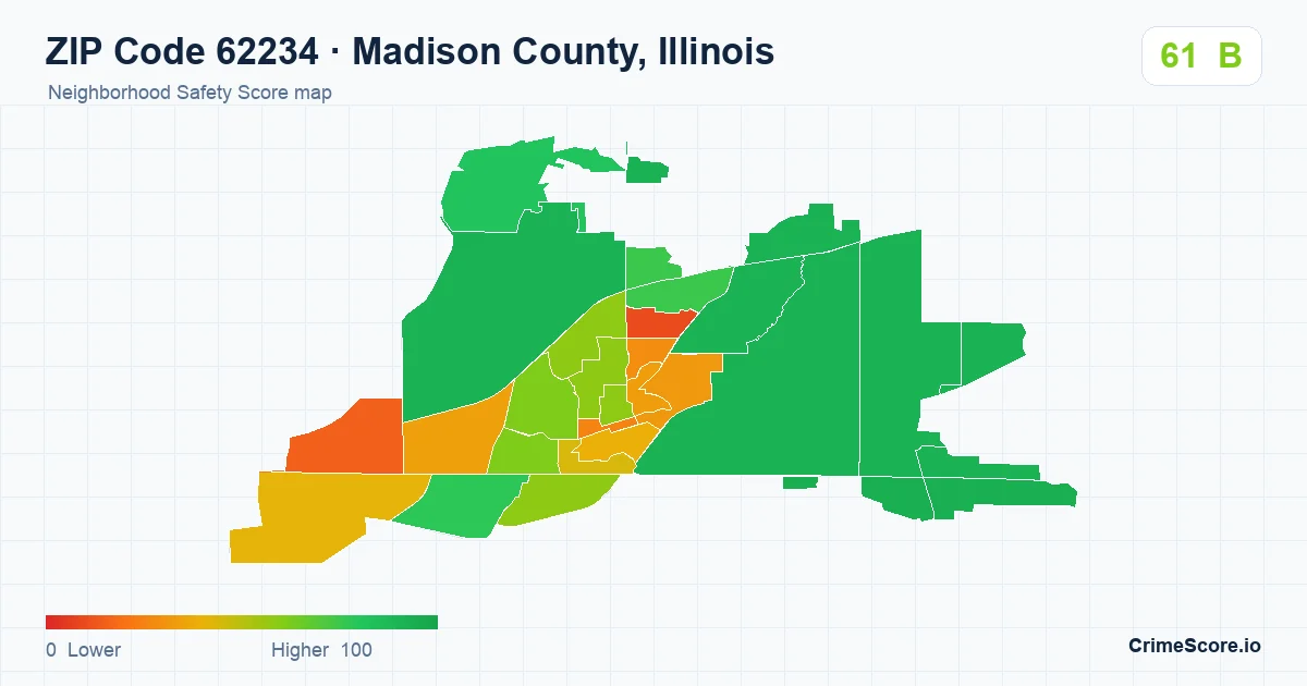 ZIP Code 62234 in Madison County, Illinois neighborhood Safety Score map