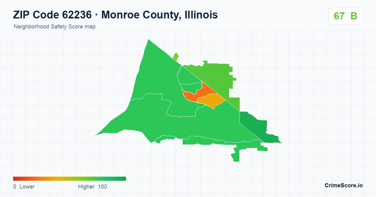 ZIP Code 62236 in Monroe County, Illinois neighborhood Safety Score map