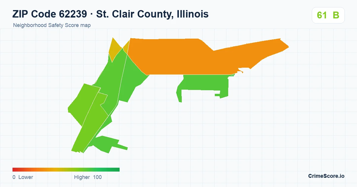 ZIP Code 62239 in St. Clair County, Illinois neighborhood Safety Score map