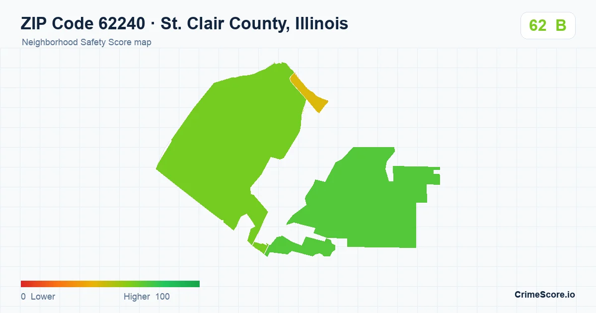 ZIP Code 62240 in St. Clair County, Illinois neighborhood Safety Score map