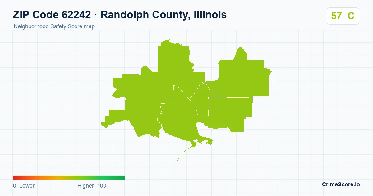 ZIP Code 62242 in Randolph County, Illinois neighborhood Safety Score map