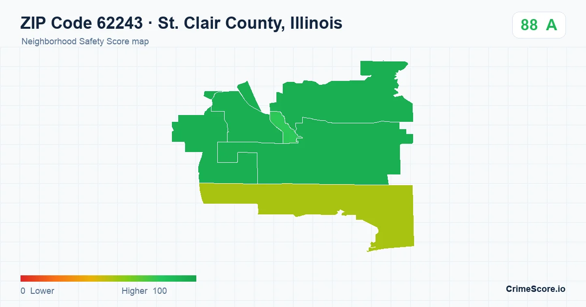 ZIP Code 62243 in St. Clair County, Illinois neighborhood Safety Score map