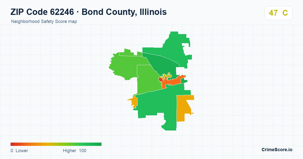 ZIP Code 62246 in Bond County, Illinois neighborhood Safety Score map